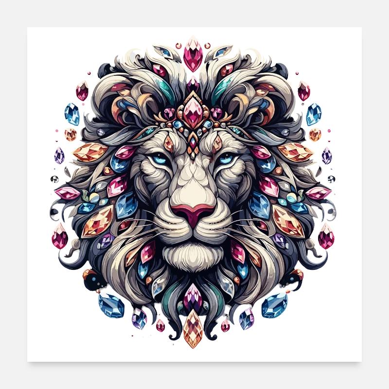 Lion's Majesty Digitale Kunst mit kostbarem Edelstein Poster 60x60 cm