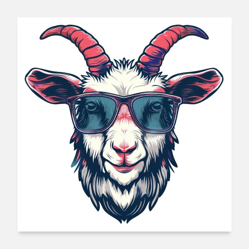 Chèvre, chèvre, lunettes de soleil, cadeau - Poster 60 x 60 cm - blanc