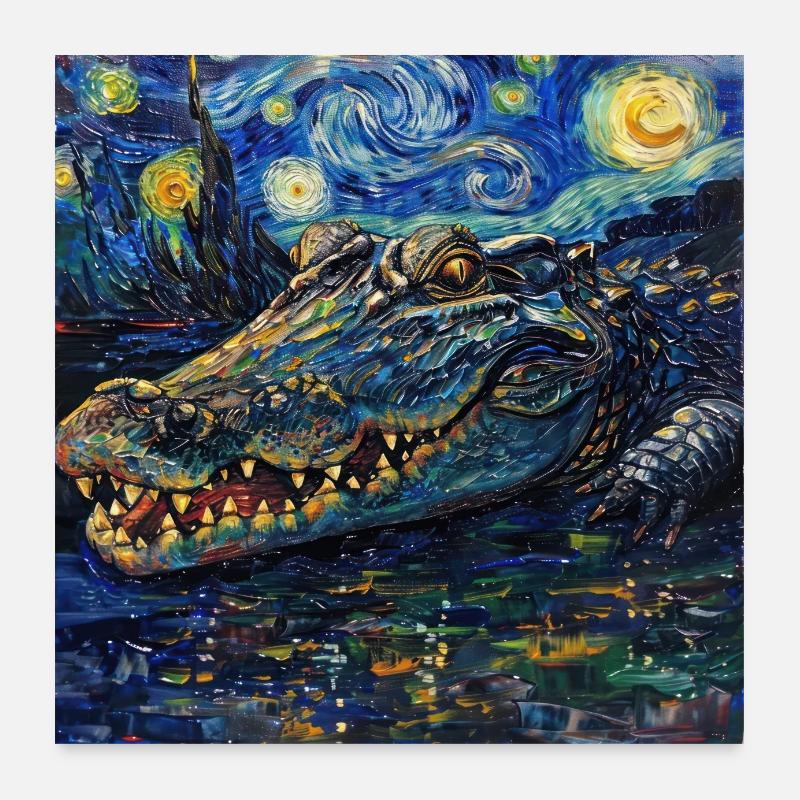 crocodiles, alligator, Van Gogh, cadeau Poster 60 x 60 cm