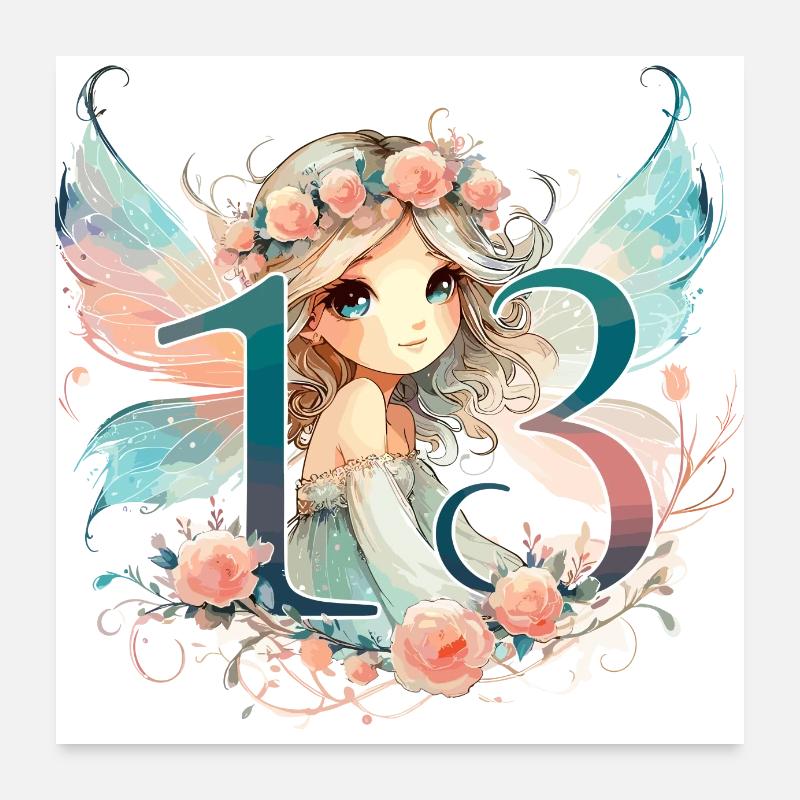 Cadeau d’anniversaire 13 ans fée elfe Poster 60 x 60 cm