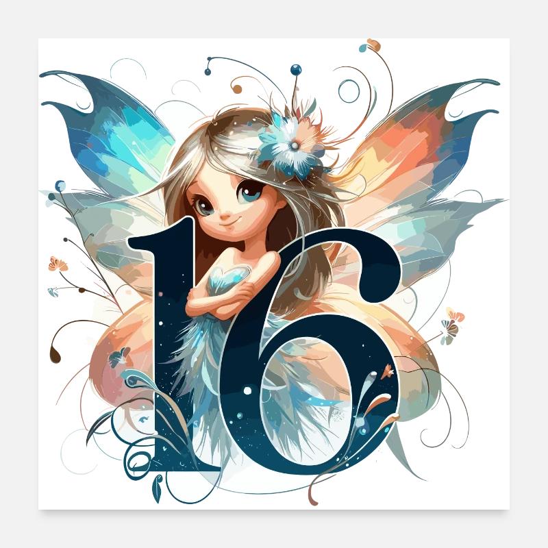 16 ans fée elfe mignon cadeau d’anniversaire Poster 60 x 60 cm