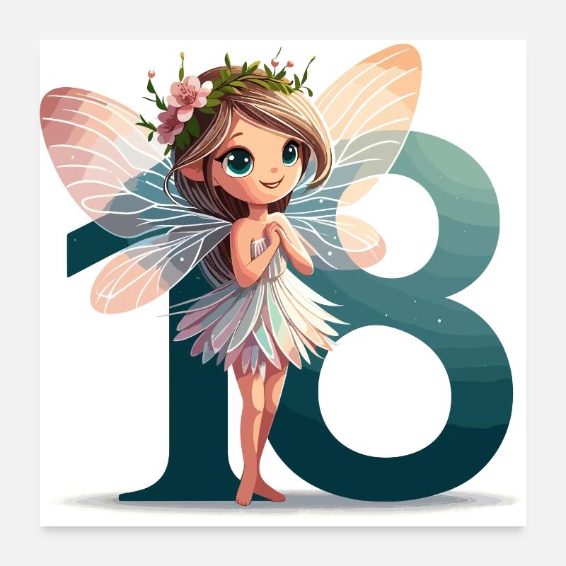 18 ans fée elfe mignon cadeau d’anniversaire Poster 60 x 60 cm