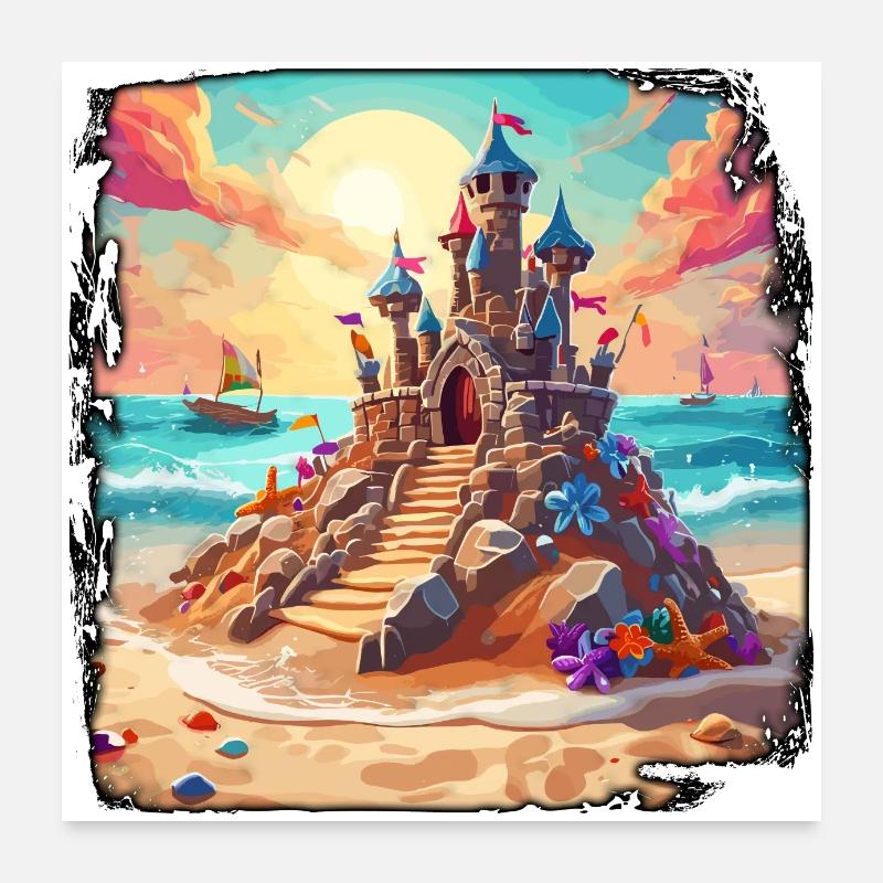 Sandcastle / Building / Playing / Castle / Holiday Poster 24" x 24" (60x60 cm)