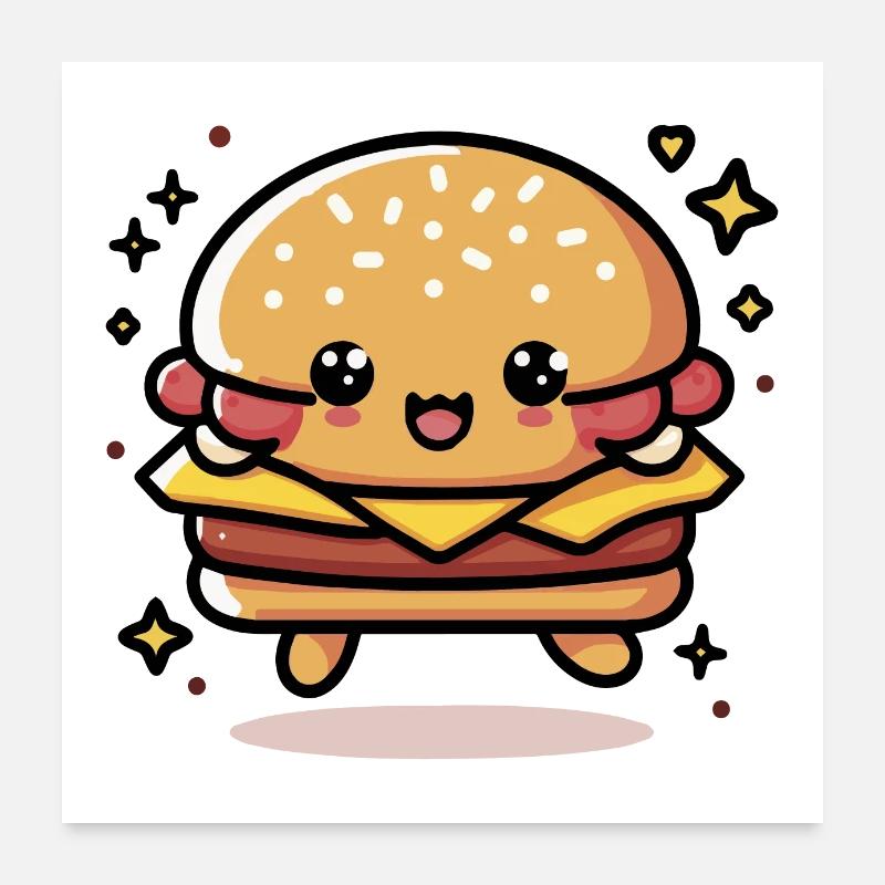 Cute Kawaii Hamburger Poster 24" x 24" (60x60 cm)