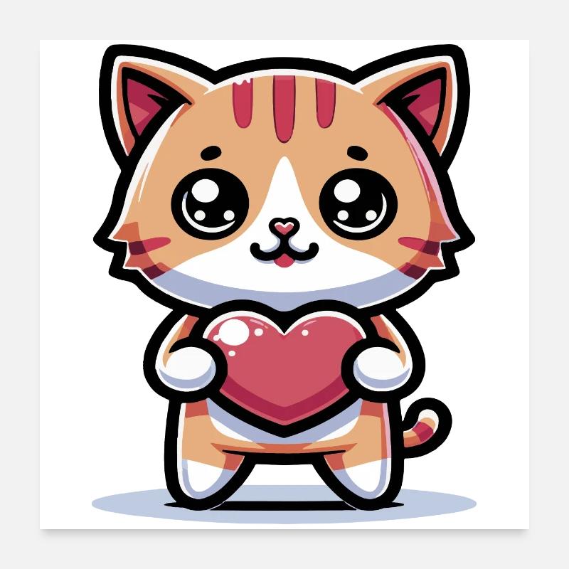 Coeur de chaton mignon je t’aime Poster 60 x 60 cm