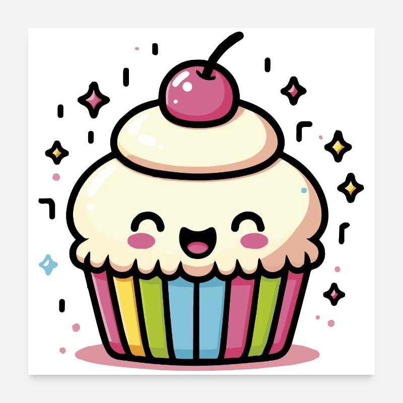 Kawaii Süßer Cupcake Poster 60x60 cm