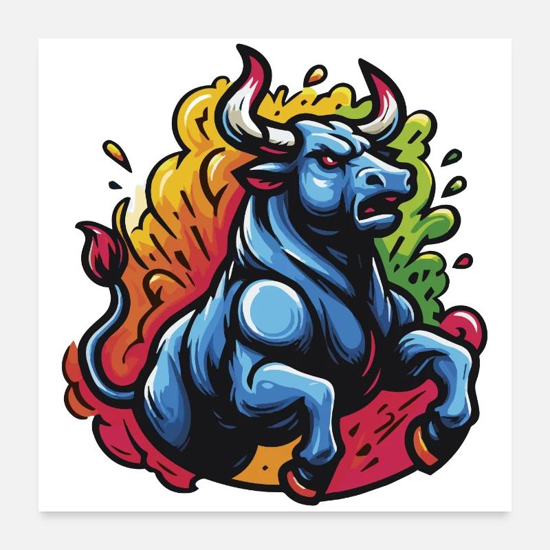 Colorful Raging Bull - 1 Poster 24" x 24" (60x60 cm)