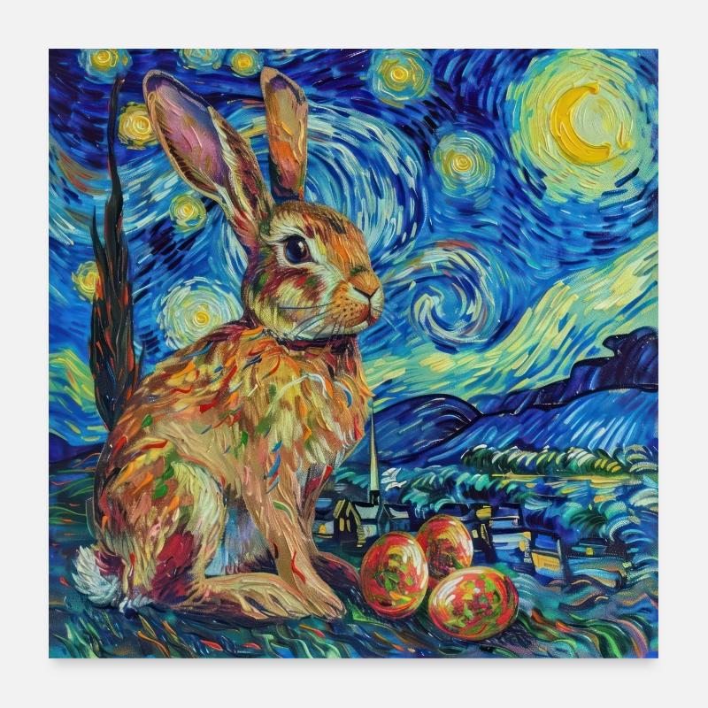 lapin de Pâques, Pâques, lapin, joyeuses Pâques, oeufs de Pâques Poster 60 x 60 cm
