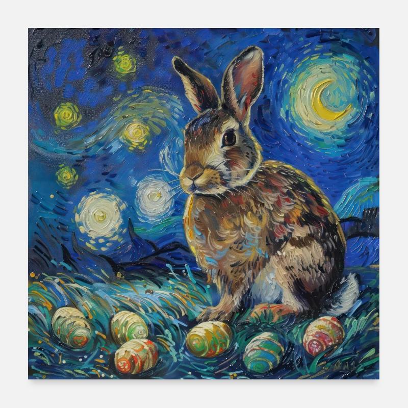 Lapin de Pâques, Pâques, Lapin - Poster 60 x 60 cm - blanc