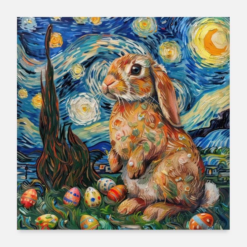Lapin de Pâques, Pâques, Lapin - Poster 60 x 60 cm - blanc