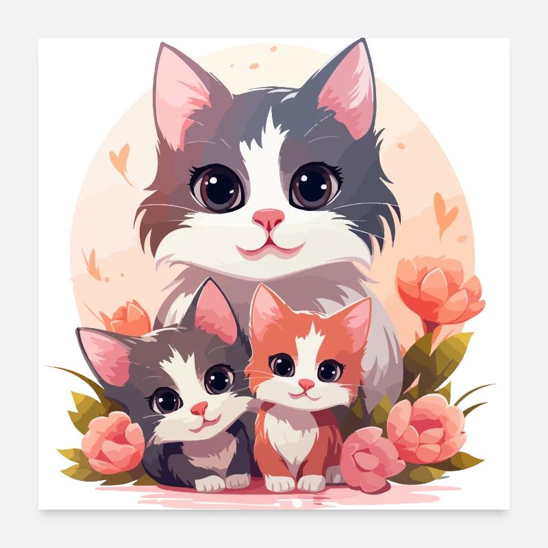 T-shirt Chats - Poster 60 x 60 cm - blanc