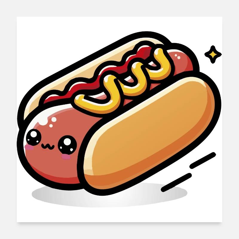 Hot-dog kawaii mignon Poster 60 x 60 cm