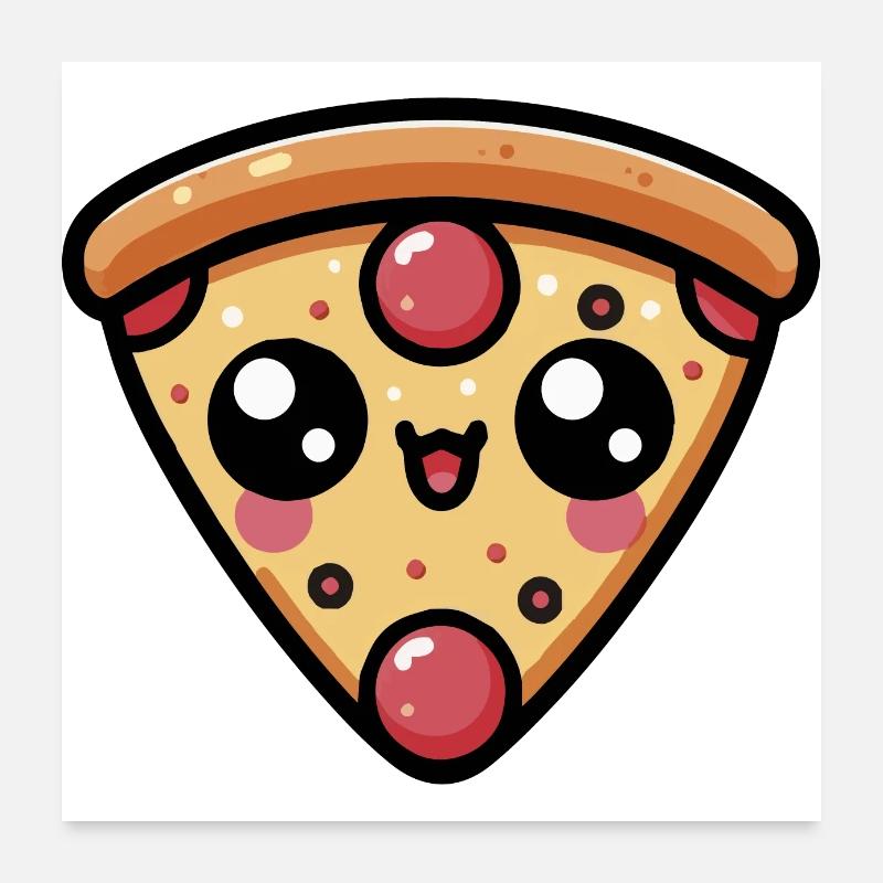 Süße Kawaii Chibi Pizza - Poster 60x60 cm - Weiß