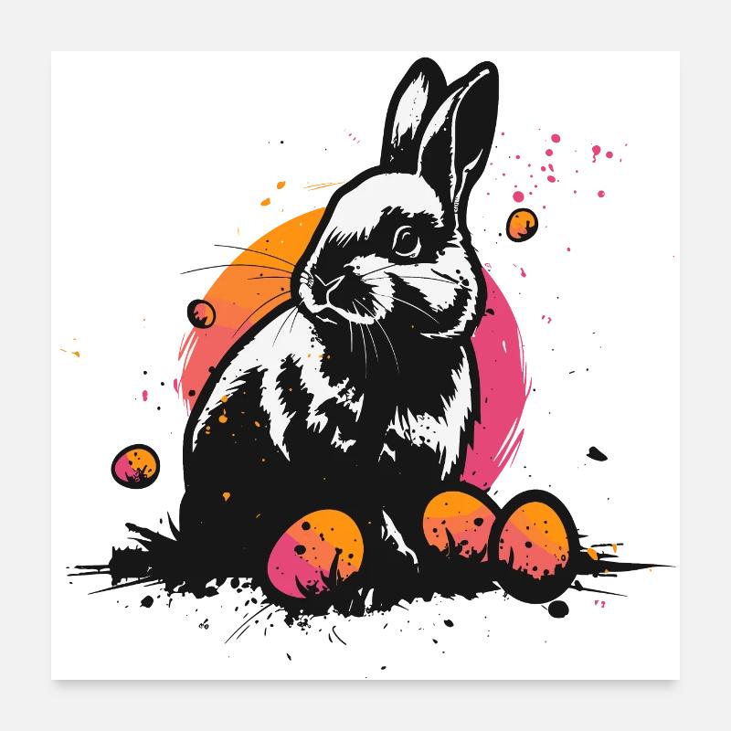 Lapin en noir à Pâques Poster 60 x 60 cm