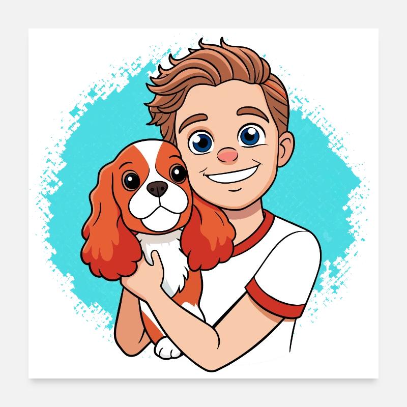Cavalier King Charles Spaniel câlin avec humain Poster 60 x 60 cm