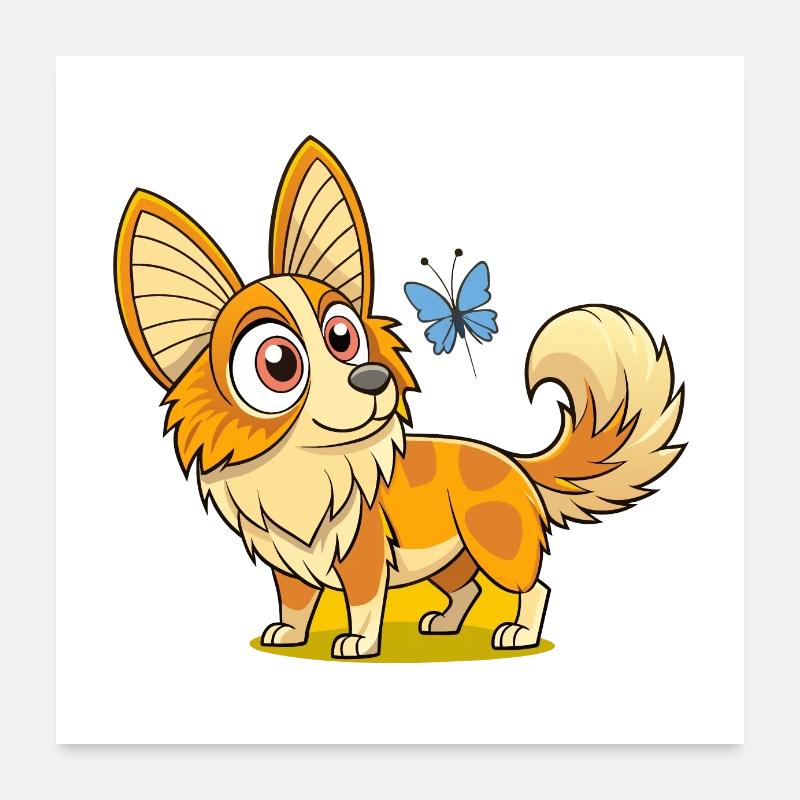 Curious Papillon Investigating Butterfly Poster 24" x 24" (60x60 cm)