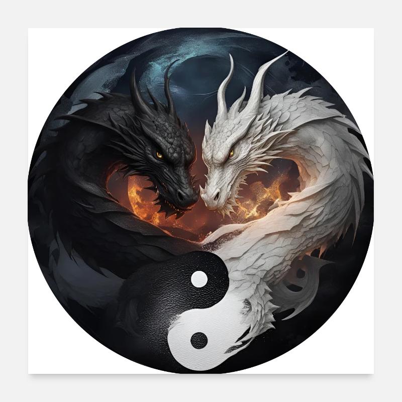 Drachen Yin Yang Poster 60x60 cm