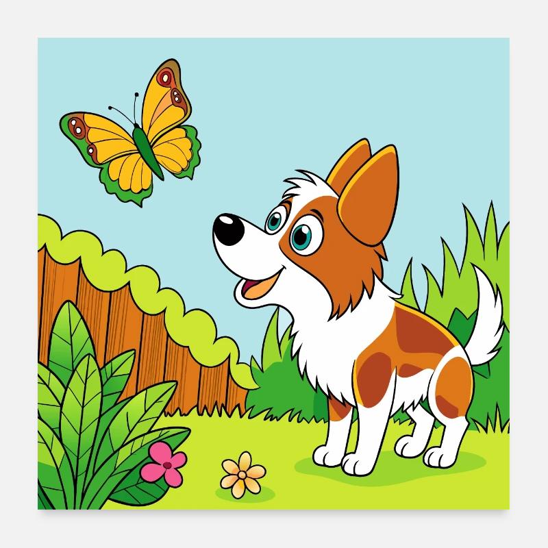 Neugieriger Papillon untersucht einen Schmetterling Poster 60x60 cm