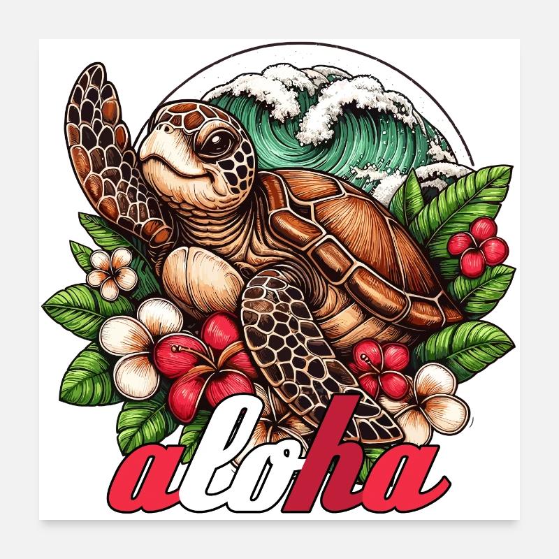 Aloha Turtle Hawaii Gift Poster 24" x 24" (60x60 cm)