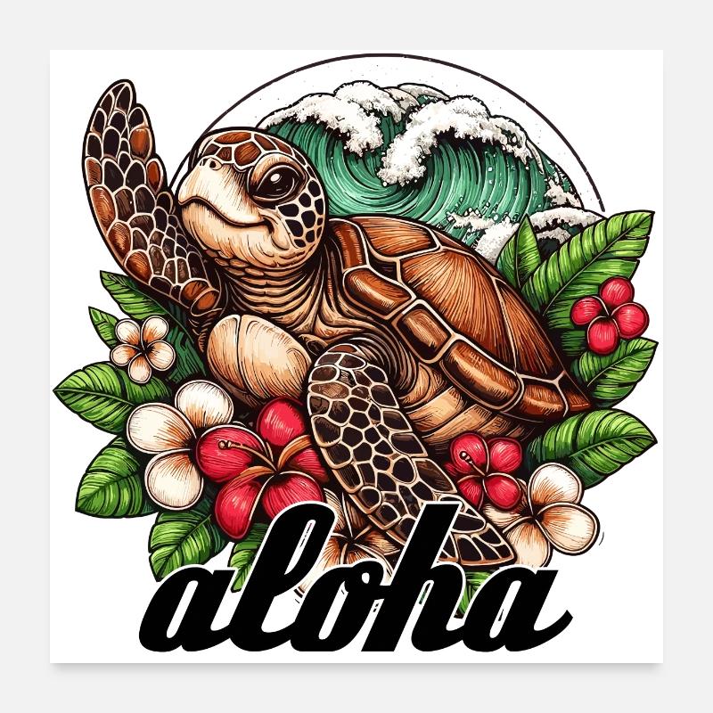 Aloha Schildkröte Hawaii Geschenk Poster 60x60 cm