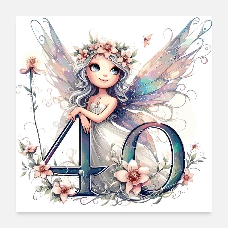 40 ans fée elfe mignon cadeau d’anniversaire Poster 60 x 60 cm