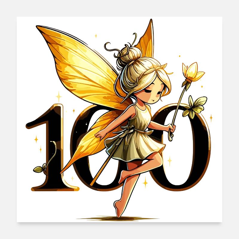 100 ans fée elfe mignon cadeau d’anniversaire or Poster 60 x 60 cm
