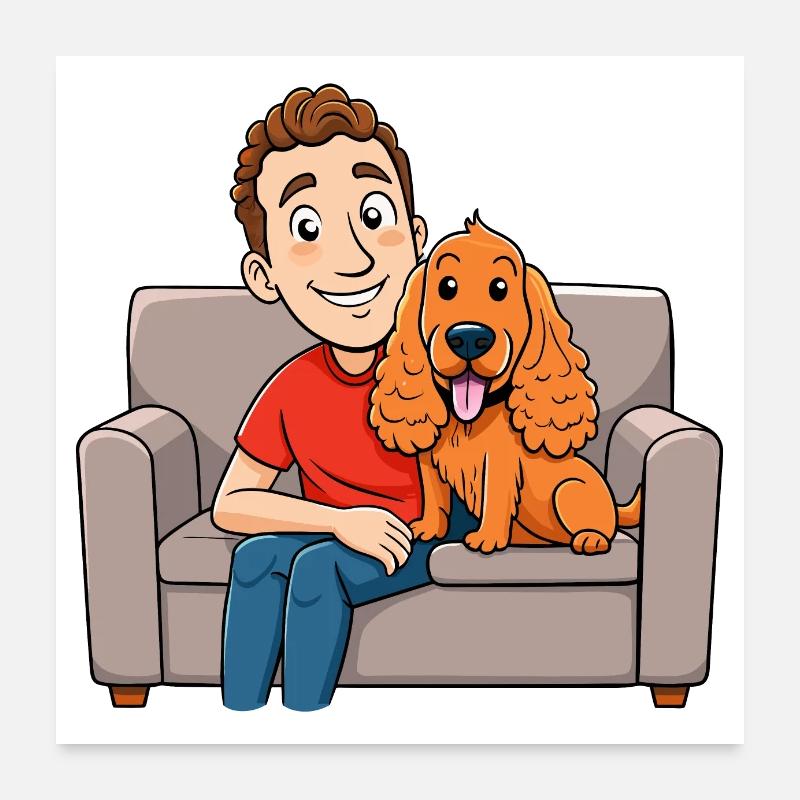 Liebevoller Cocker Spaniel kuschelt auf der Couch Poster 60x60 cm