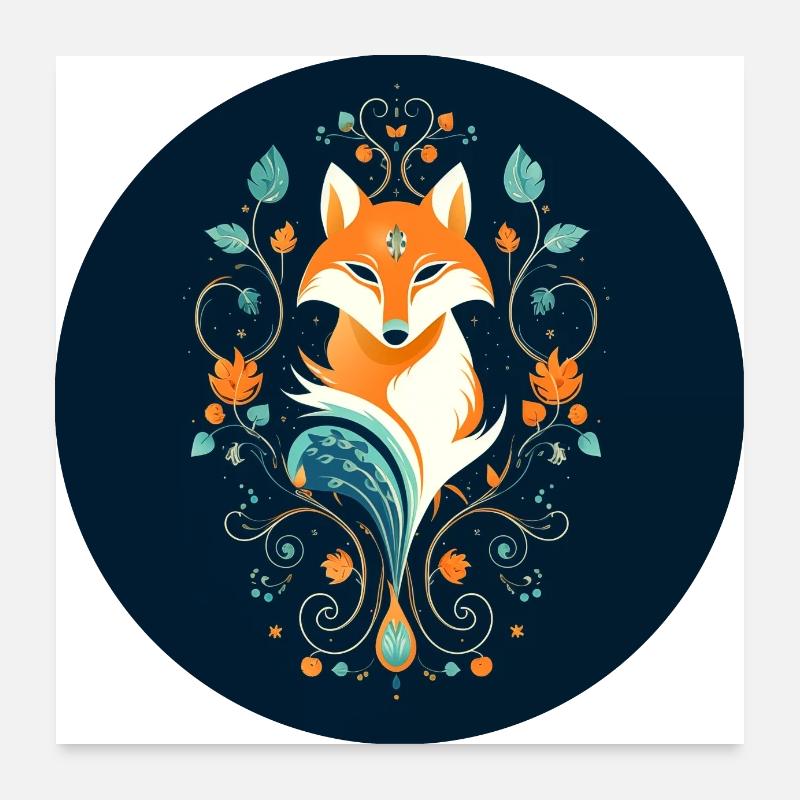 Fuchs mit Ornamenten - Poster 60x60 cm - Weiß