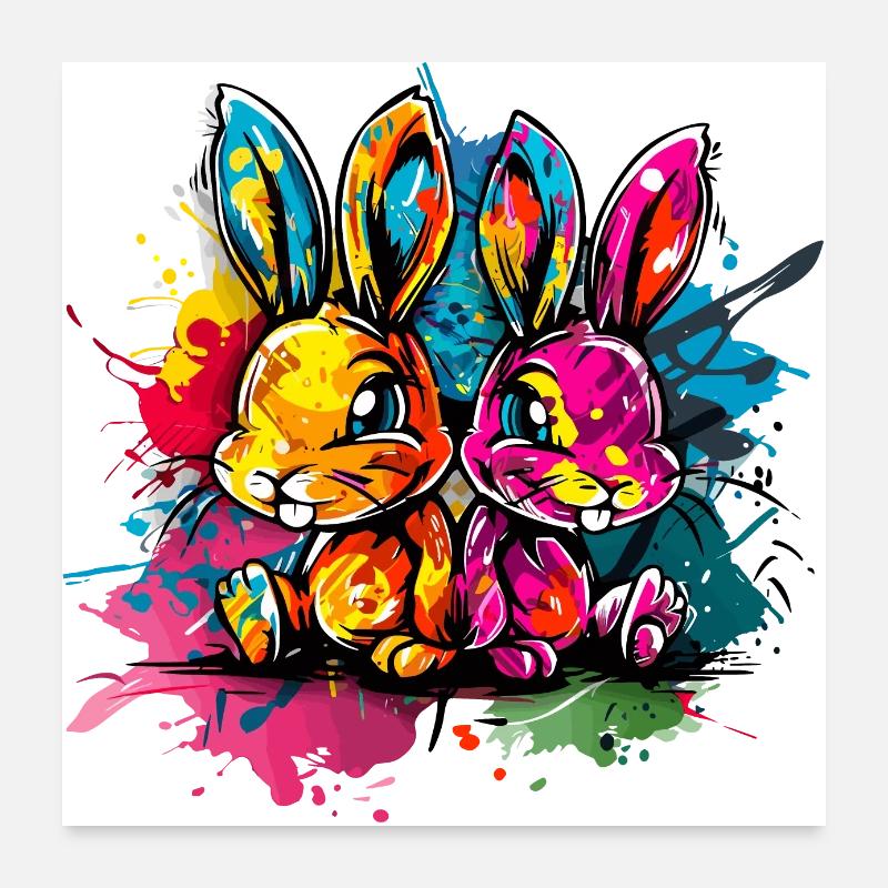 Zwei Hasen im bunten Graffiti - Stil Poster 60x60 cm