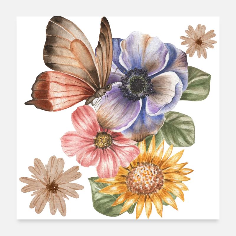 FLEURS & PAPILLON Poster 60 x 60 cm