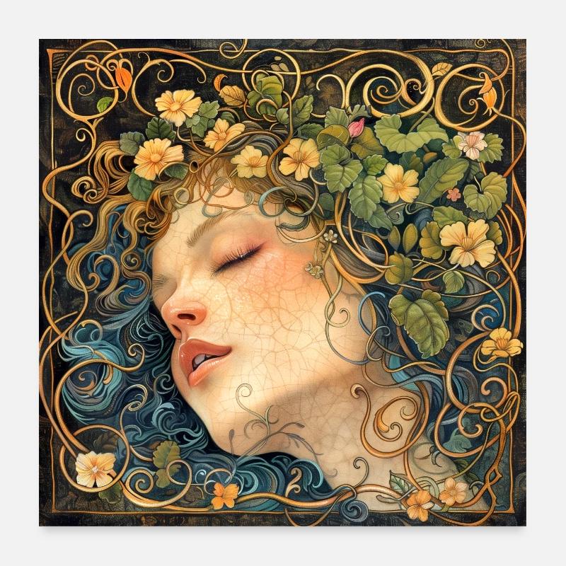 Mädchen mit Blumenkranz Poster 60x60 cm