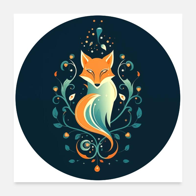 Fuchs mit Ornamenten Poster 60x60 cm