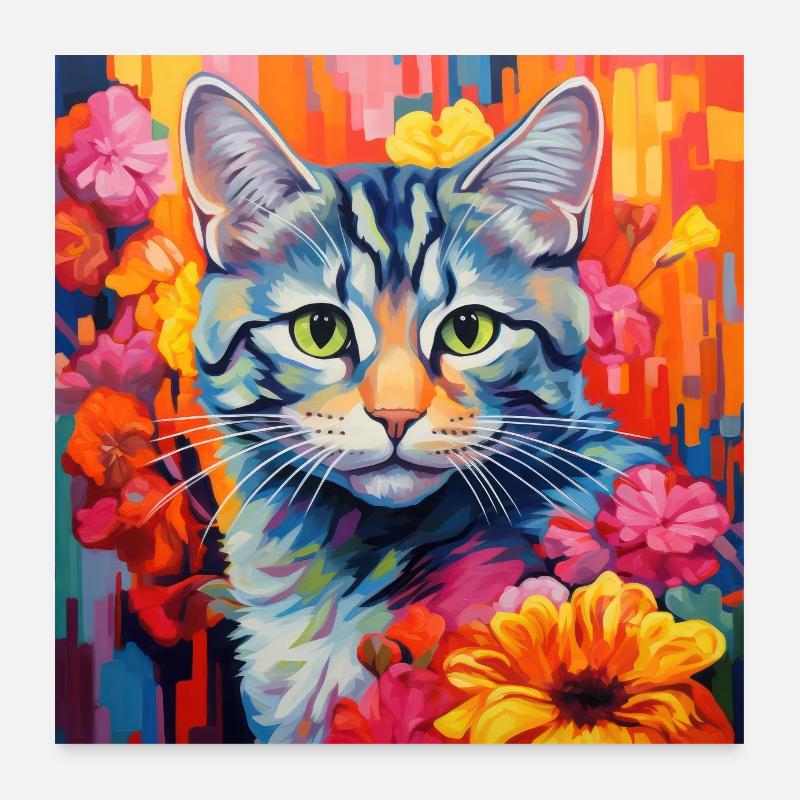Katze, katzenmotiv, blumen, geschenk, geschenkidee Poster 60x60 cm