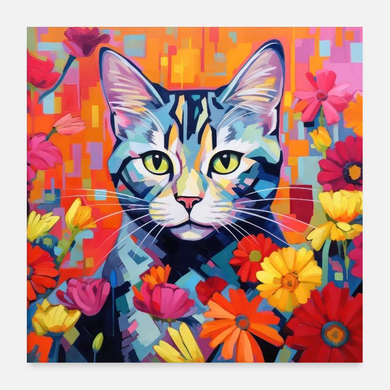 Katze, katzenmotiv, blumen, geschenk, geschenkidee Poster 60x60 cm