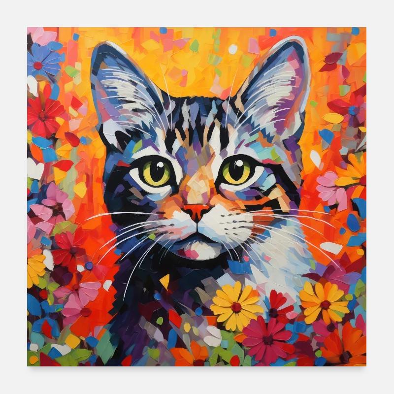 Katze, katzenmotiv, blumen, geschenk, geschenkidee Poster 60x60 cm