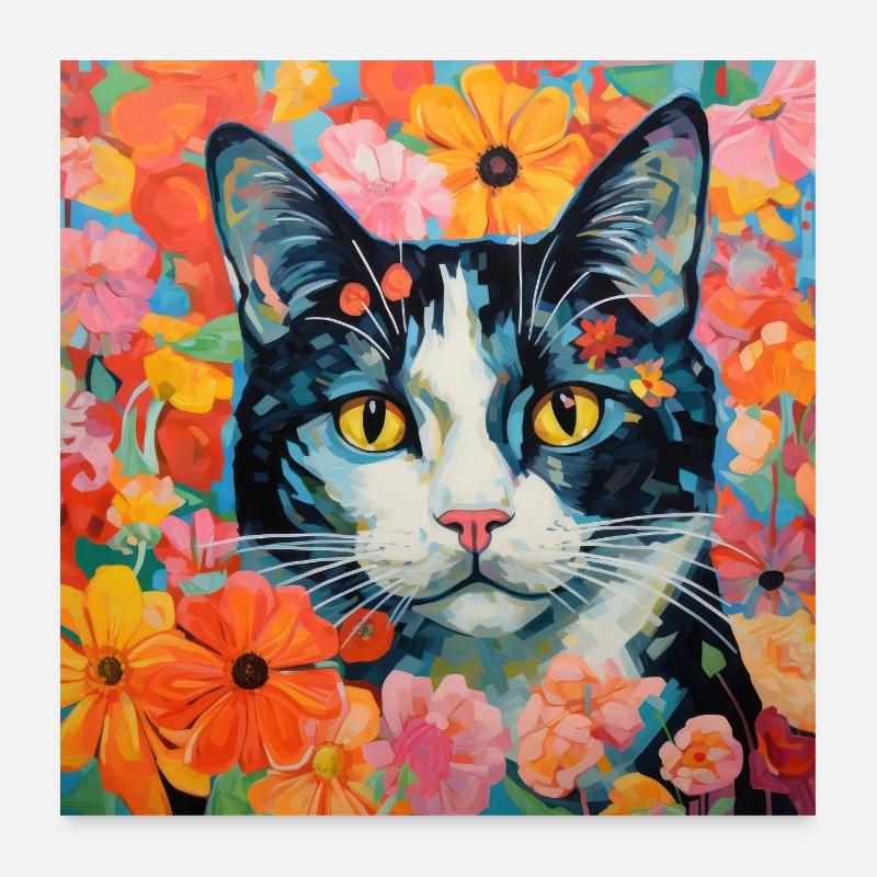 cat, cat motif, flowers, gift, gift idea Poster 24" x 24" (60x60 cm)