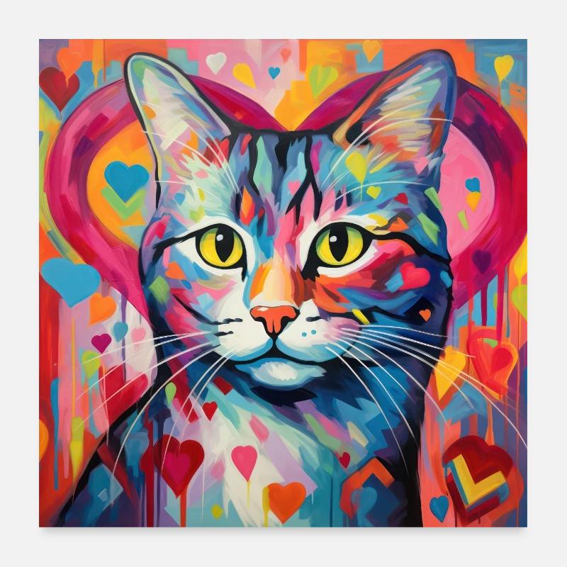 Katze, katzenmotiv, herz, geschenk, geschenkideen Poster 60x60 cm