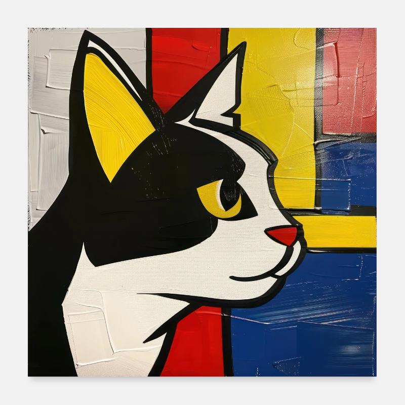 chat, motif de chat, bande dessinée, cadeau, idées cadeaux Poster 60 x 60 cm