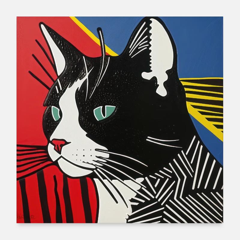 chat, motif de chat, bande dessinée, cadeau, idées cadeaux Poster 60 x 60 cm