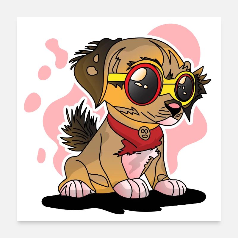 Chiot mignon assis avec un chien de mode de visage sérieux Poster 60 x 60 cm