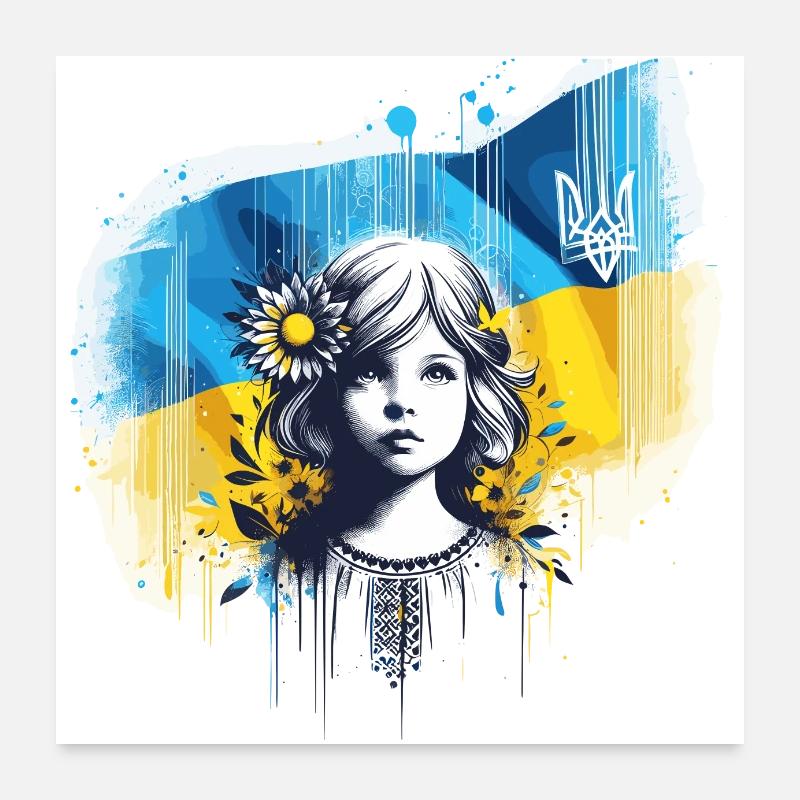 Ukraine Mädchen Flagge stoppt den Krieg Poster 60x60 cm
