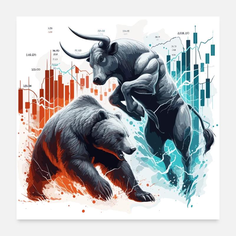 Finance Taurus Bear Fight Wall Street Gift Poster 24" x 24" (60x60 cm)