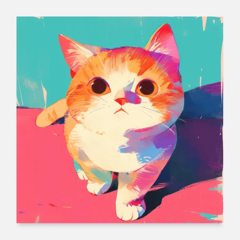 Katze, katzenmotiv - Poster 60x60 cm - Weiß