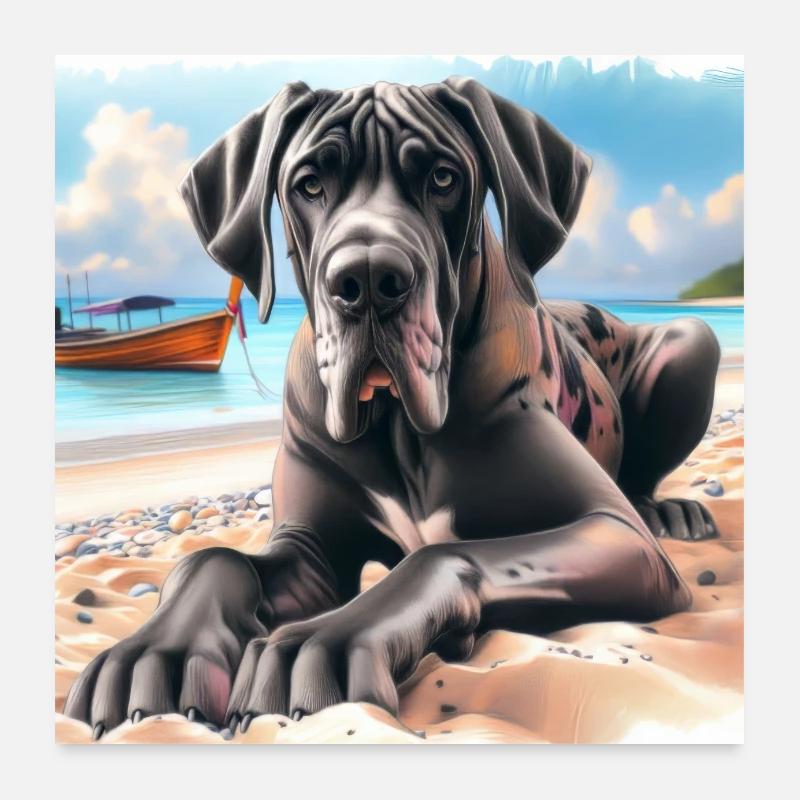 Deutsche Dogge am Strand Poster 60x60 cm