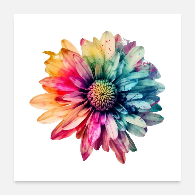Fleur multicouleurs 1 - Poster 60 x 60 cm - blanc