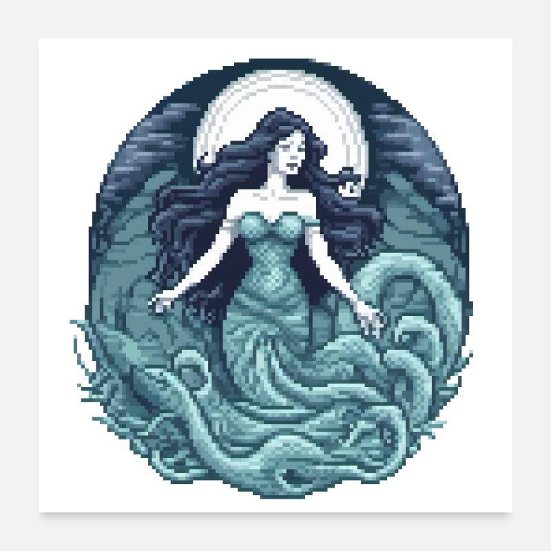 Serpentine Siren Pixel Poster 60 x 60 cm