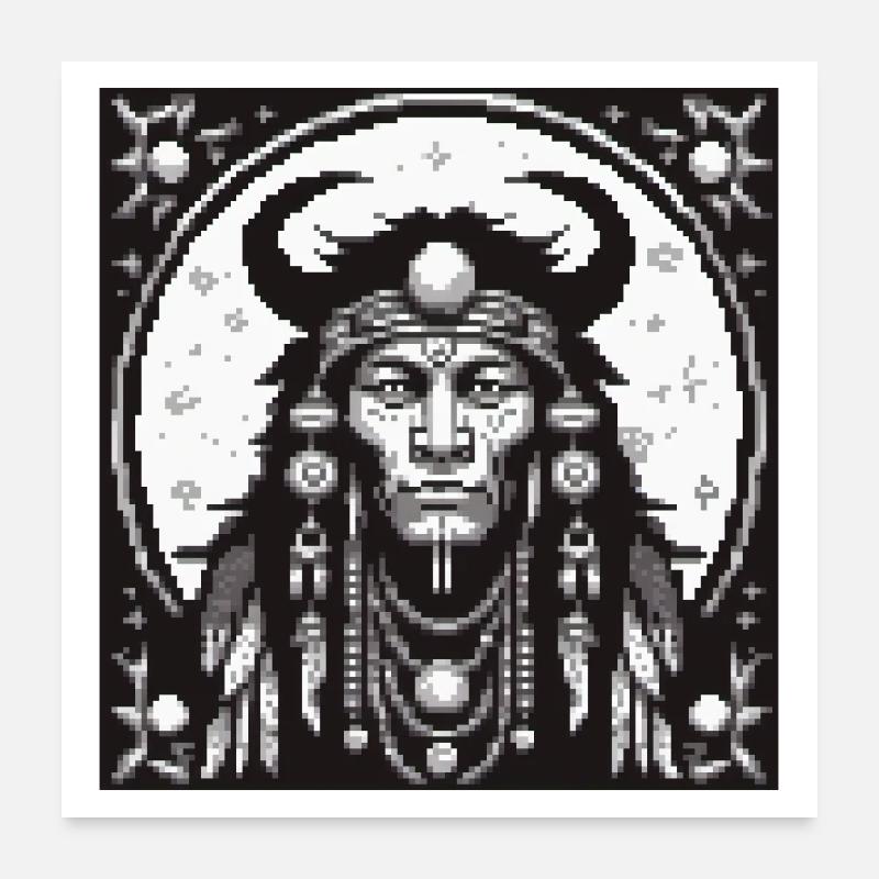 Stammes-Mond-Pixel Poster 60x60 cm
