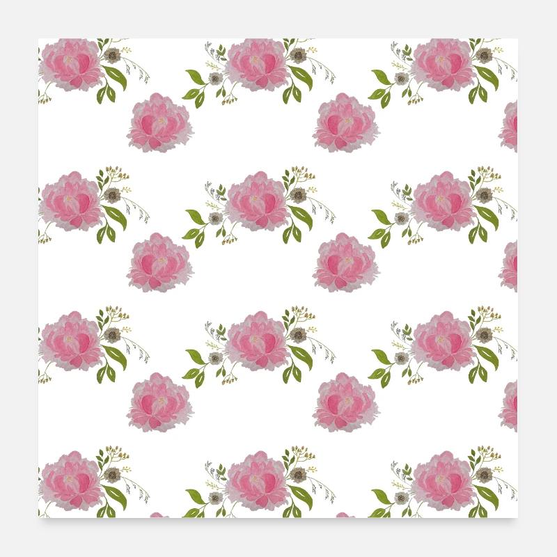 Peonies Pattern - Poster 24" x 24" (60x60 cm) - white