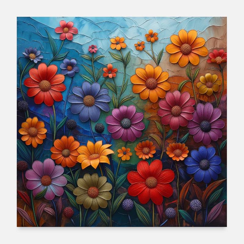 Affiche florale colorée Poster 60 x 60 cm
