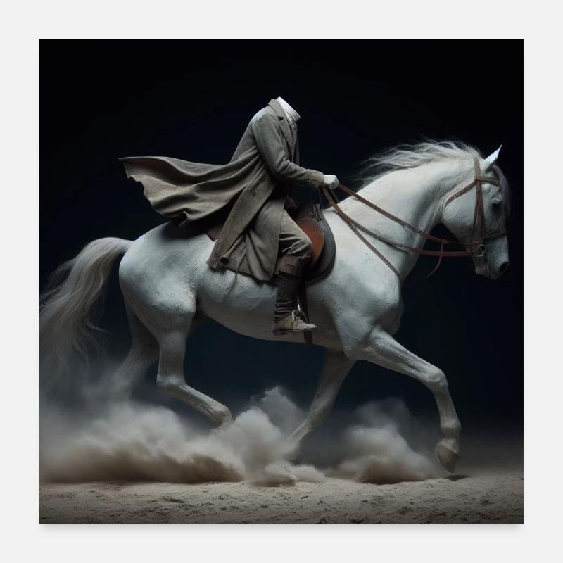 Kopfloser Reiter - Poster 60x60 cm - Weiß